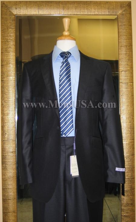 Mensusa Products 1 Button Navy Solid 1 WoolFlat Front Fitted Suit