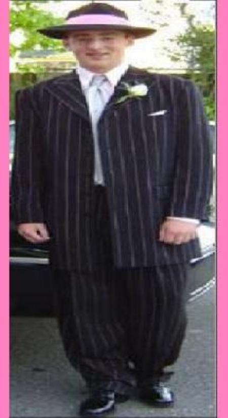 Sku Qen Mens Black Amp Pink Pinstripe Fashion Zoot Suit