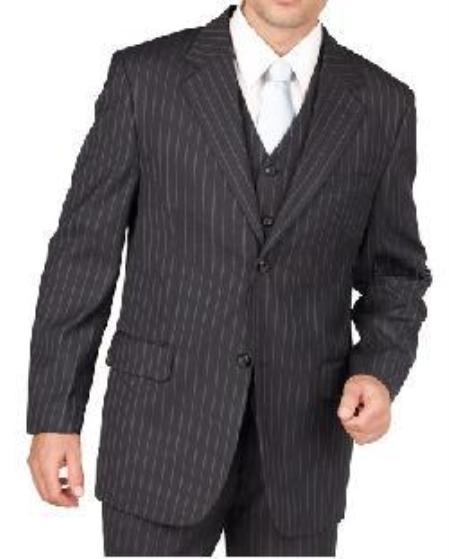 Mensusa Products Mens Charcoal Gray Pinstripe 2 Button Vested 3 Piece three piece suit Jacket + Pants + Vest