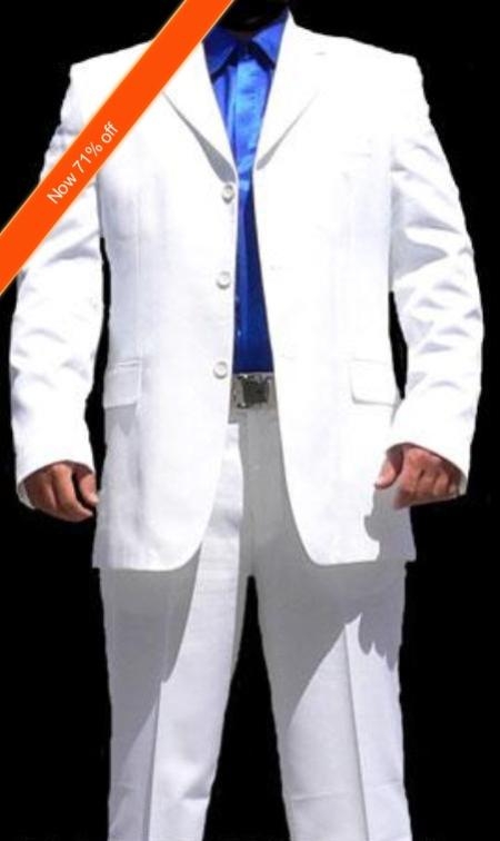 Mensusa Products Men's Suit White 3Button Cool Suit + Free Tie