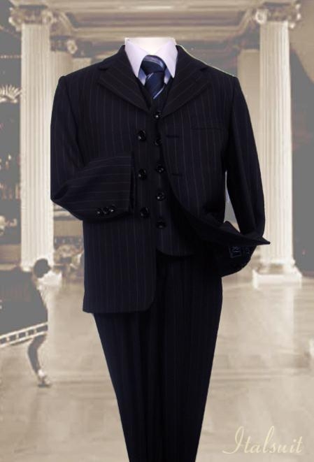 Mensusa Products Navy 3pc Pinstripe Suit With Vest For Kids