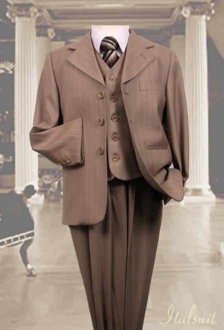 Mensusa Products Tan 3pc Pinstripe Suit With Vest For Kids