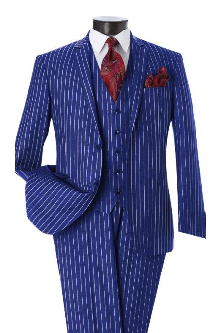 Men S Button Notch Lapel Pinstripe Design Single Breasted Royal Vest