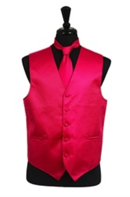 Mensusa Products Horizontal Rib Pattern Vest Tie Set Hot Pink