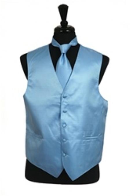 Mensusa Products Horizontal Rib Pattern Vest Tie Set Light Blue