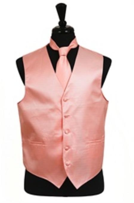 Mensusa Products Horizontal Rib Pattern Vest Tie Set Peach