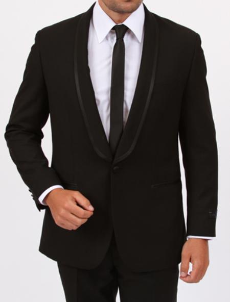 Mensusa Products 1 Button Slim Fit Center Vent Black Tuxedo