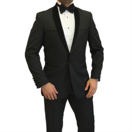 Mensusa Products Men's Velvet Shawl Suit Black