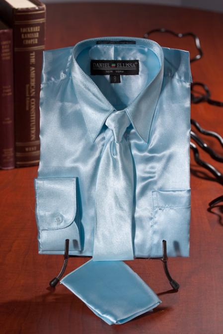 Mensusa Products Boys Light Blue Satin Dress Shirt Combo 35