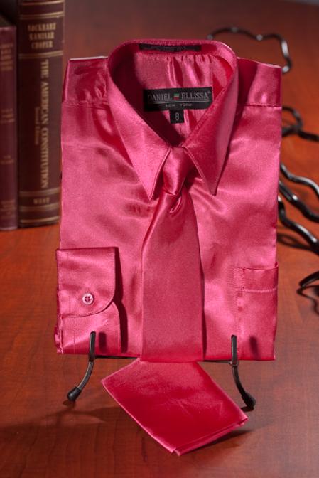 Mensusa Products Boys Hot Pink Satin Dress Shirt Combo 35