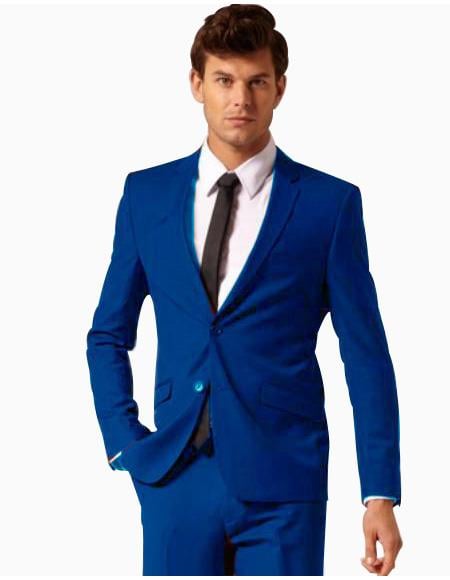 Mensusa Products Mens 2 Button Style Wool & Cotton Suit Flat Front Pants Royal Blue