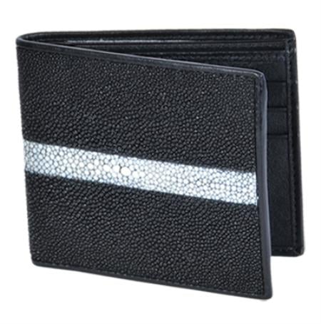 Mensusa Products Los Altos Black Genuine Stingray Rowstone Finish Card Holder Wallet