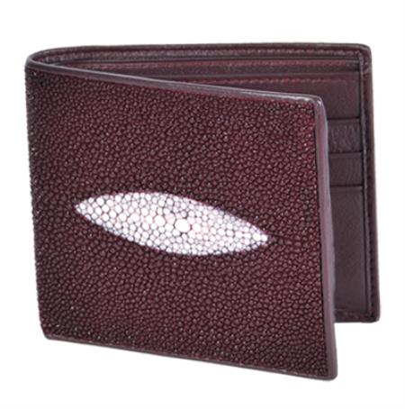 Los Altos Burgundy Genuine Stingray Single Stone Finish Card Holder Wallet 