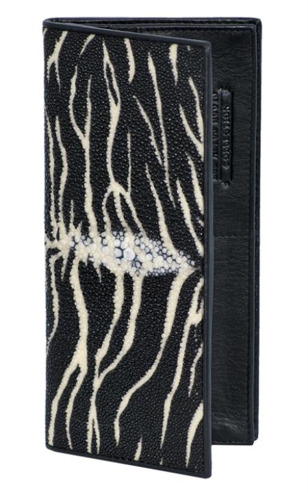 Mensusa Products Los Altos Tiger Black Genuine Stingray Single Stone Check Book Holder Wallet