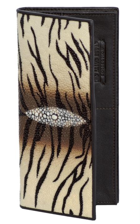 Mensusa Products Los Altos Tiger White Brown Genuine Stingray Single Stone Check Book Holder Wallet