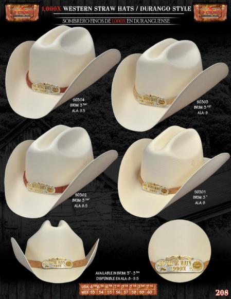 Mensusa Products 1,000x Durango Western Cowboy Straw Hats 120