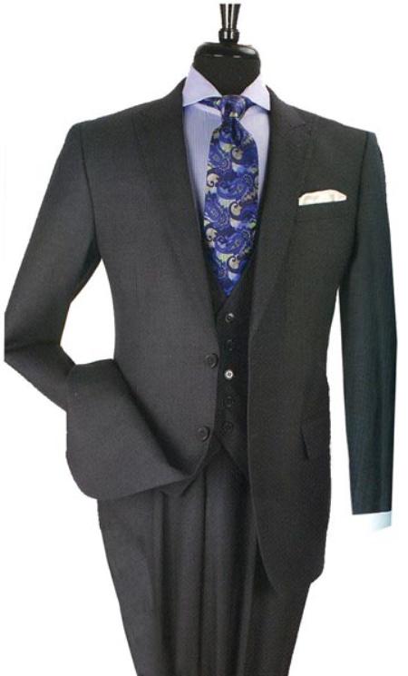 Mensusa Products 1 Wool Business Suit with 2 Buttons Charcoal Blue