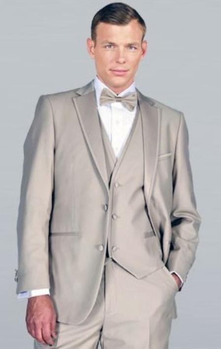 Mensusa Products Beige Framed Notch Lapel with Vest Microfiber Wedding Tuxedo