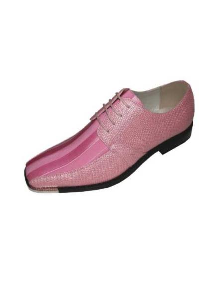 Mensusa Products Mens Pink Classic Oxford Striped Satin Dress Shoes