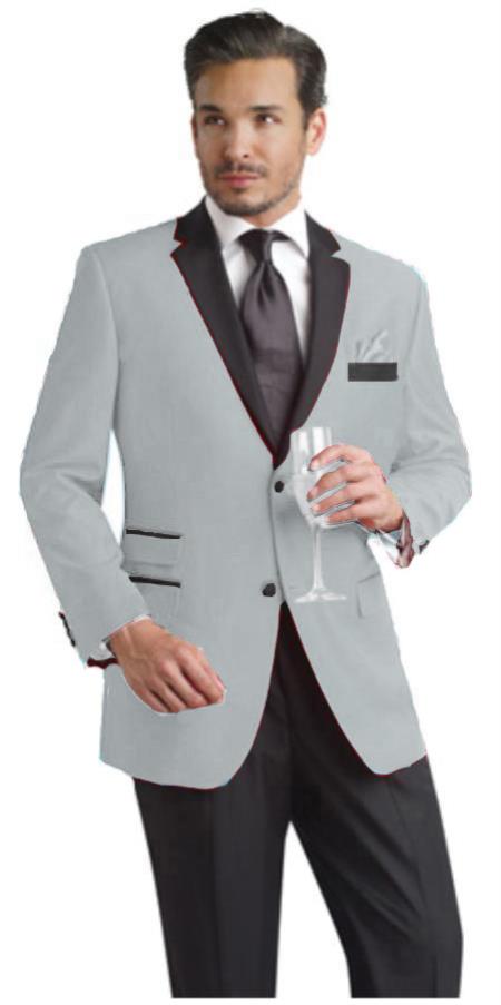 Mensusa Products Light Gray Two Button Notch Party Suit & Tuxedo & Blazer w/ Black Lapel