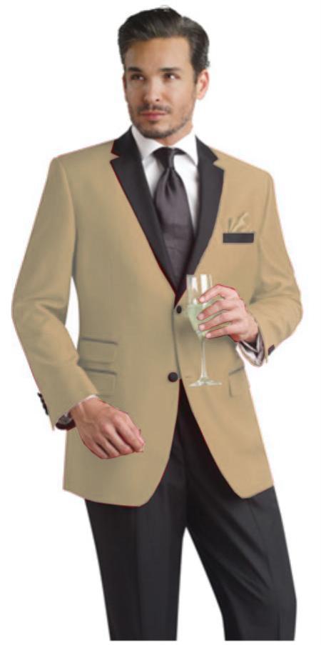 Mensusa Products Tan Two Button Notch Party Suit & Tuxedo & Blazer w/ Black Lapel