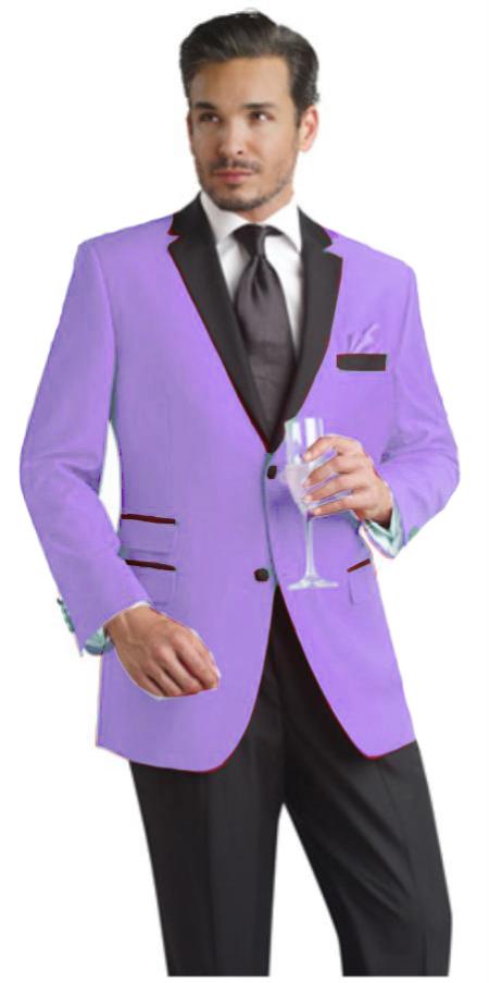 Mensusa Products Lavender Two Button Notch Party Suit & Tuxedo & Blazer w/ Black Lapel