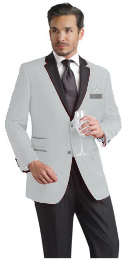 Mensusa Products Silver Gray Two Button Notch Party Suit & Tuxedo & Blazer w/ Black Lapel
