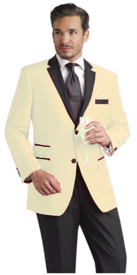 Mensusa Products Cream Two Button Notch Party Suit & Tuxedo & Blazer w/ Black Lapel