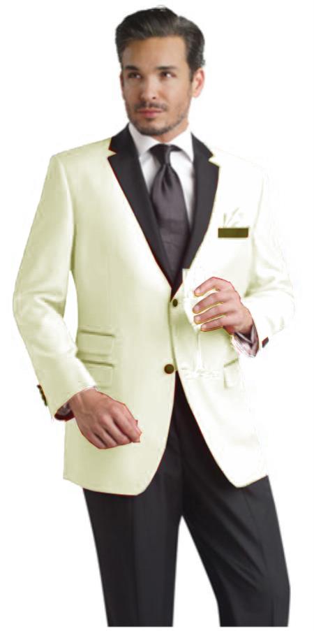 Mensusa Products Ivory Two Button Notch Party Suit & Tuxedo & Blazer w/ Black Lapel