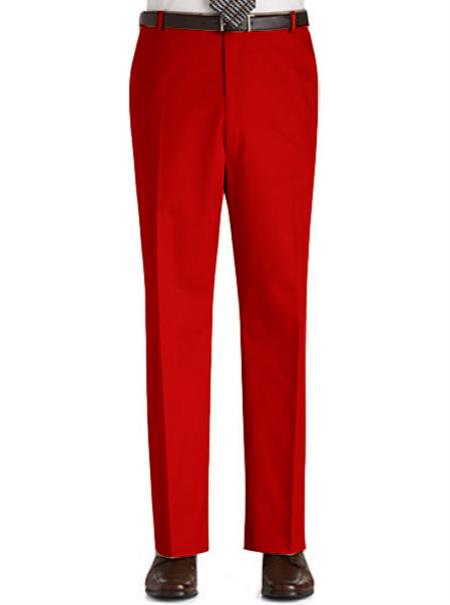 Mensusa Products Colored Pants Trousers Flat Front Regular Rise Slacks Red
