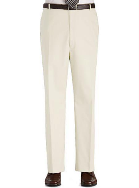 Mensusa Products Colored Pants Trousers Flat Front Regular Rise Slacks Ivory