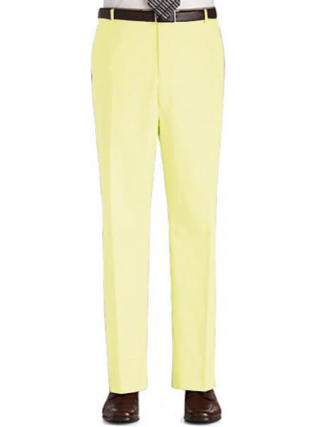 Mensusa Products Colored Pants Trousers Flat Front Regular Rise Slacks Yellow