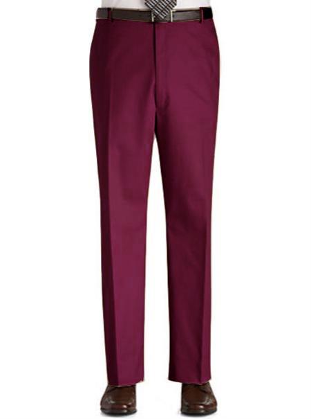 Mensusa Products Colored Pants Trousers Flat Front Regular Rise Slacks Burgundy