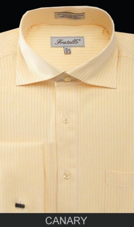 Mensusa Products Men's French Cuff Dress Shirt Classic Stripe Canary