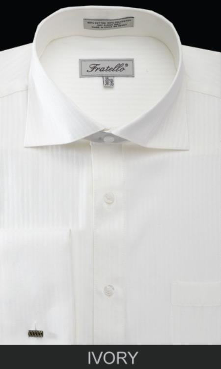 Mensusa Products Men's French Cuff Dress Shirt Classic Stripe Ivory