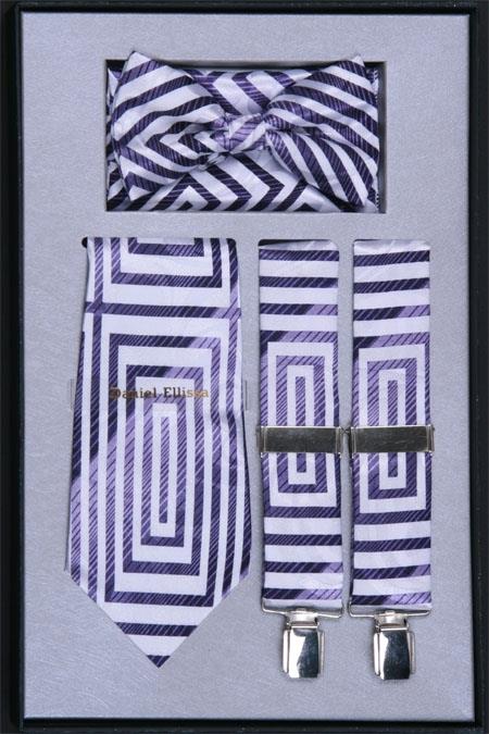 Mensusa Products Men's Suspender, Tie, Bow Tie and Hanky Set Lilac