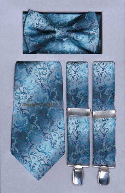 Mensusa Products Men's Suspender, Tie, Bow Tie and Hanky Set Turquoise