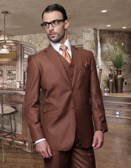 Mensusa Products Classic 3PC 2 Button Solid Copper Suit Super's Pick Stitched lapel Italian Fabric