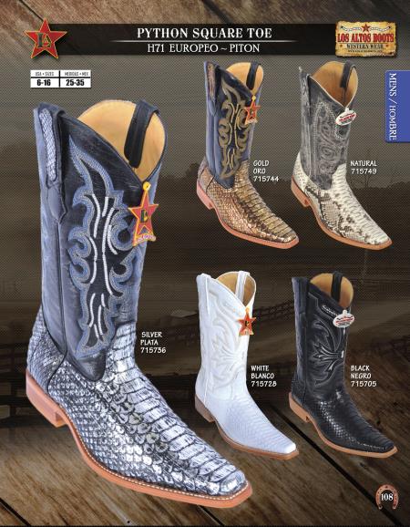 Mensusa Products Los Altos SquareToe Genuine Python Mens Western Cowboy Boots