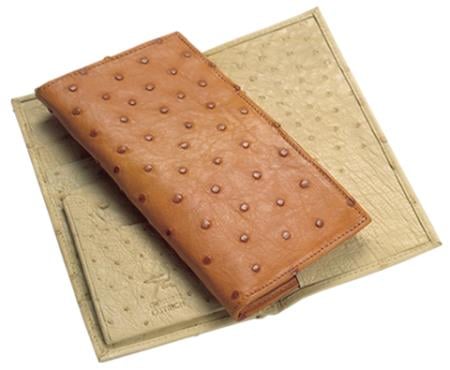 Mensusa Products Ferrini Genuine Full Quill Ostrich Checkbook Wallet in Bone & Cognac 209