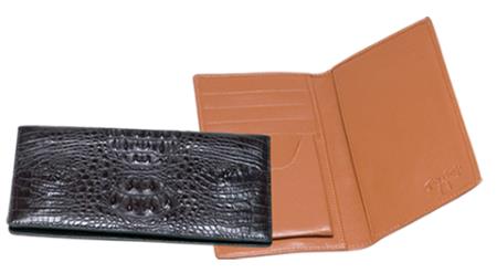 Mensusa Products Ferrini Genuine Hornback Crocodile Checkbook Wallet in Black & Brown