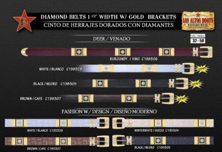 Mensusa Products Cowboy Diamond Belts Deer & Fashion W/Design with Gold Brackets by Los Altos