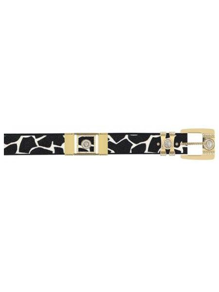 Mensusa Products Black White Tiger Design Genuine Stingray w/ Rhinestone/Gold Plated Brackets Belt
