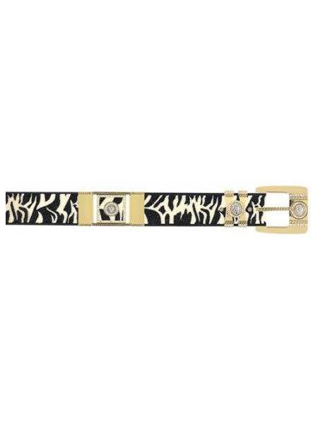 Mensusa Products Black White Tiger Design Genuine Stingray With Rhinestone / Gold Plated Brackets Belt