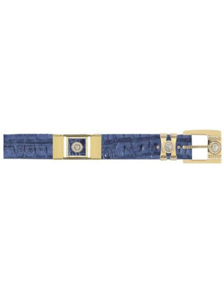 Mensusa Products Blue Jean Genuine Crocodile With Rhinestone / Gold Plated Brackets Belt
