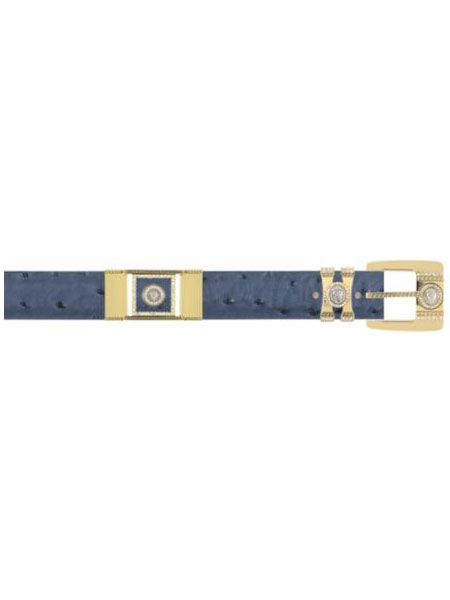 Mensusa Products Blue Jean Genuine Ostrich With Rhinestone / Gold Plated Brackets Belt