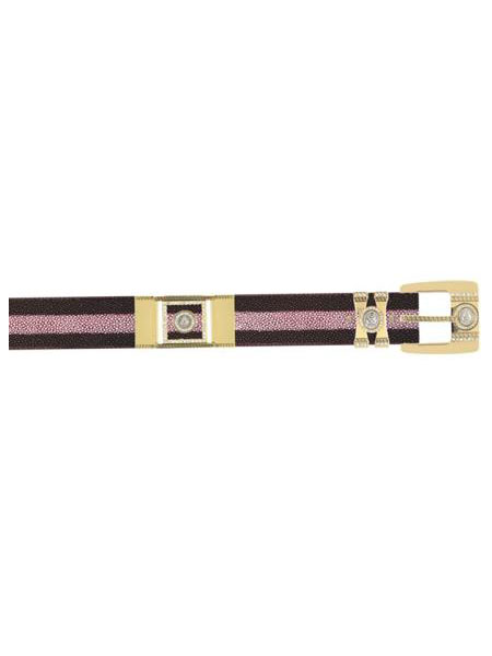 Mensusa Products Los Altos Burgundy Stingray Full Rowstone Finish With Rhinestone / Gold Plated Bracket Belt