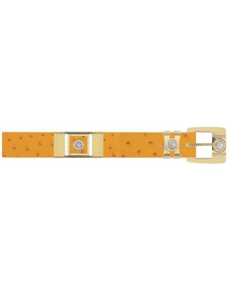 Mensusa Products Los Altos Buttercup Genuine Ostrich With Rhinestone / Gold Plated Brackets Belt