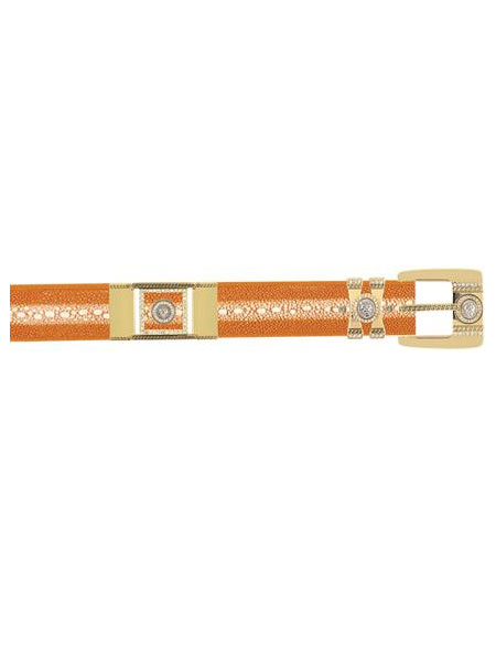 Mensusa Products Los Altos Buttercup Stingray Full Rowstone With Rhinestone/Gold Plated Brackets Belt