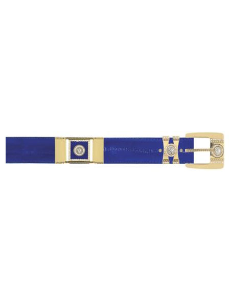 Mensusa Products Los Altos Electrical Blue Genuine Eel With Rhinestone / Gold Plated Brackets Belt